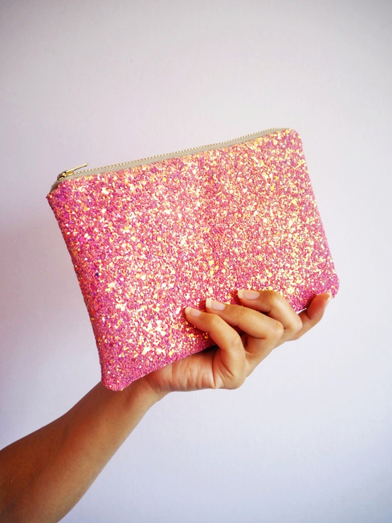 Pink Glitter Makeup Bag Pink Glitter Cosmetic Bag Sparkly Etsy