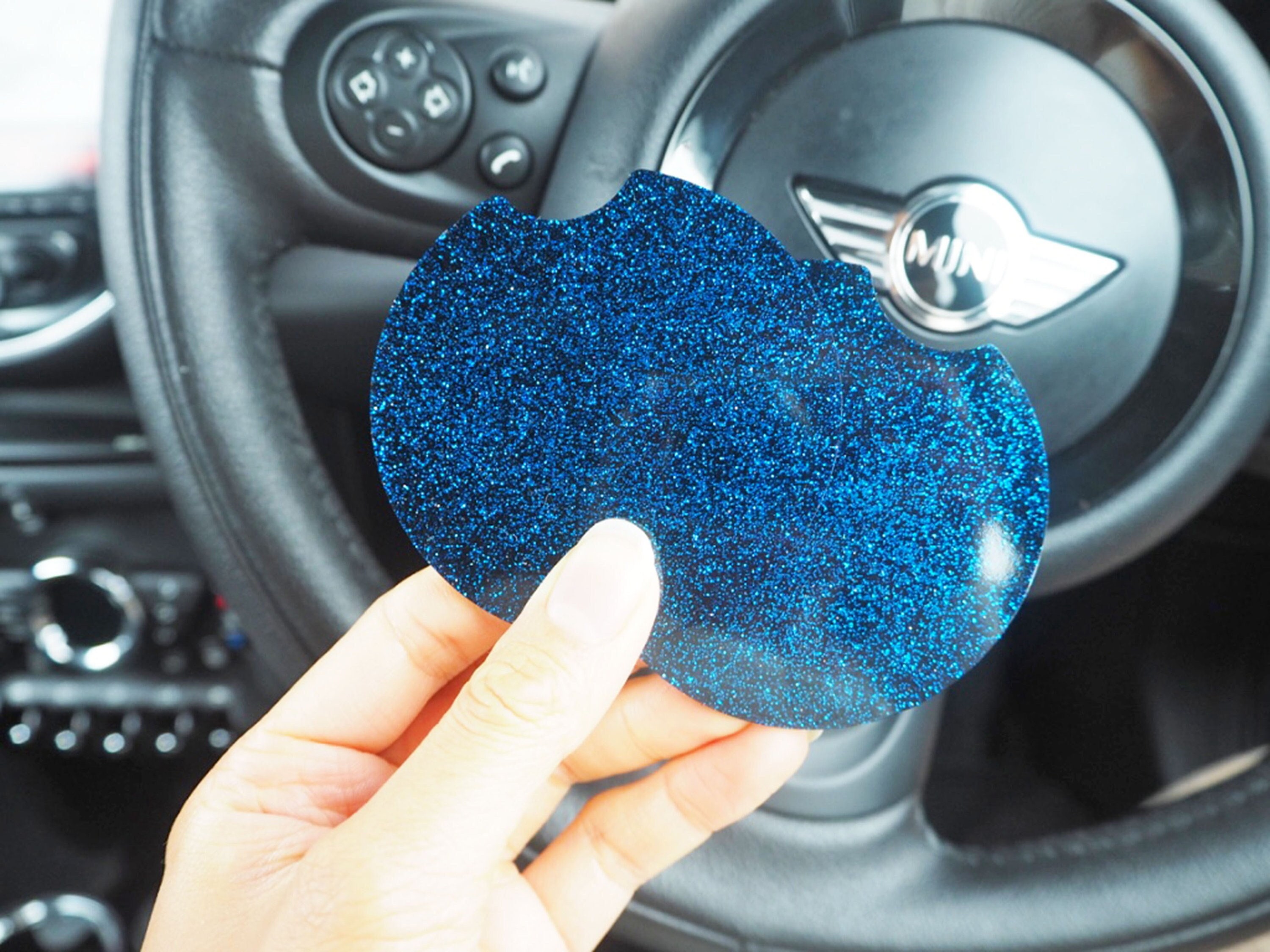 Persisch Blaue Glitzer Auto Untersetzer, 7,3cm, Blau Regenbogen