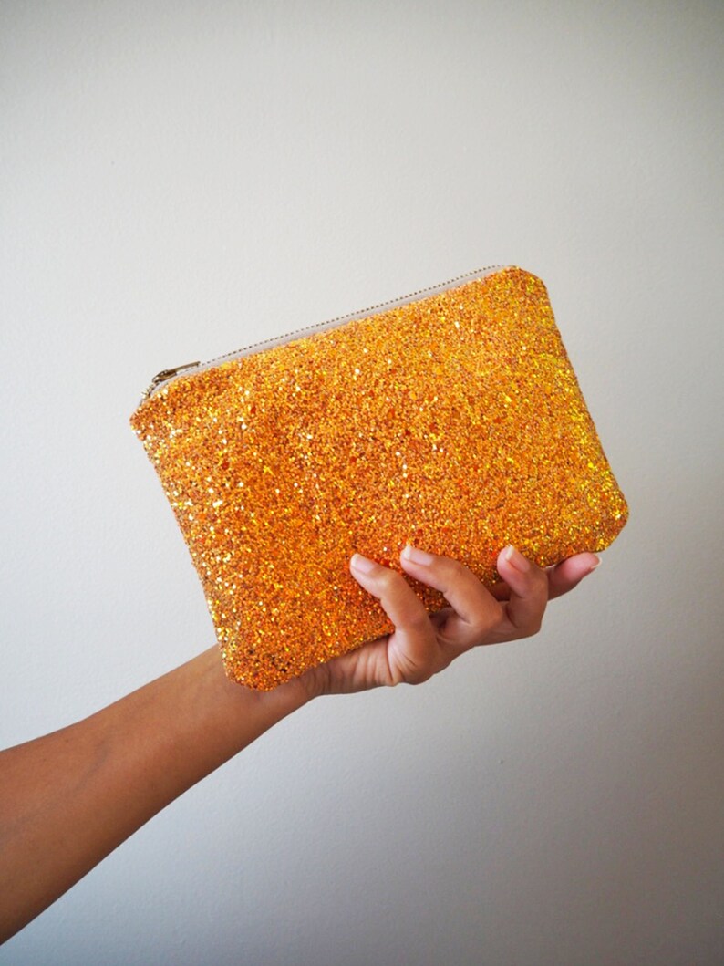 Burnt Orange Glitter Makeup Bag Sparkly Makeup Bag Orange Etsy