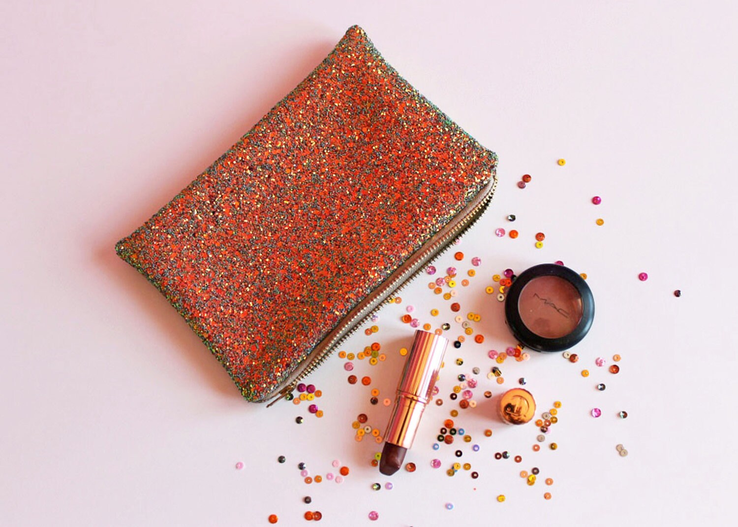 Rust Gold Glitter Makeup Bag Rust Gold Sparkly Bag Glitter Etsy