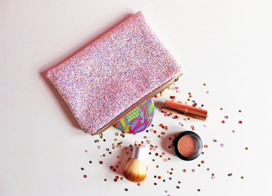 Pink Iridescent Glitter Makeup Bag Pastel Glitter Bag Pastel Etsy