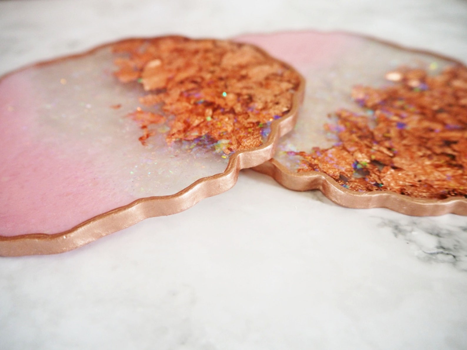 Rose Gold Coaster Set Sparkly Iridescent Coasters Blush Pink Etsy