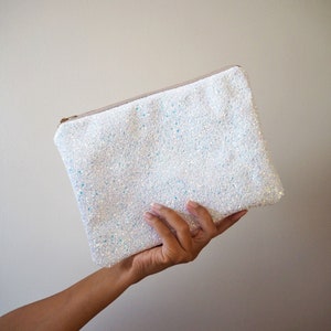 White Iridescent Glitter Clutch Bag, Wedding Clutch Bag, Iridescent Bridal Bag, White Clutch Bag, Sparkly Bridal Clutch Bag, image 5