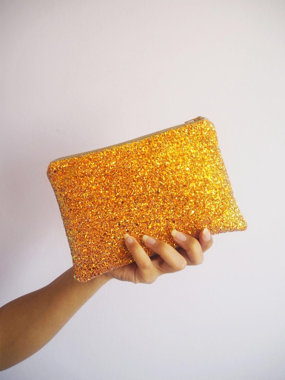 Burnt Orange Glitter Makeup Bag Sparkly Makeup Bag Orange Etsy