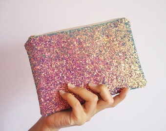 Glitter Makeup Bag, Sparkly Cosmetic Bag, Glitter Pouch, Sparkly Zip Pouch, Glitter Clutch Bag,