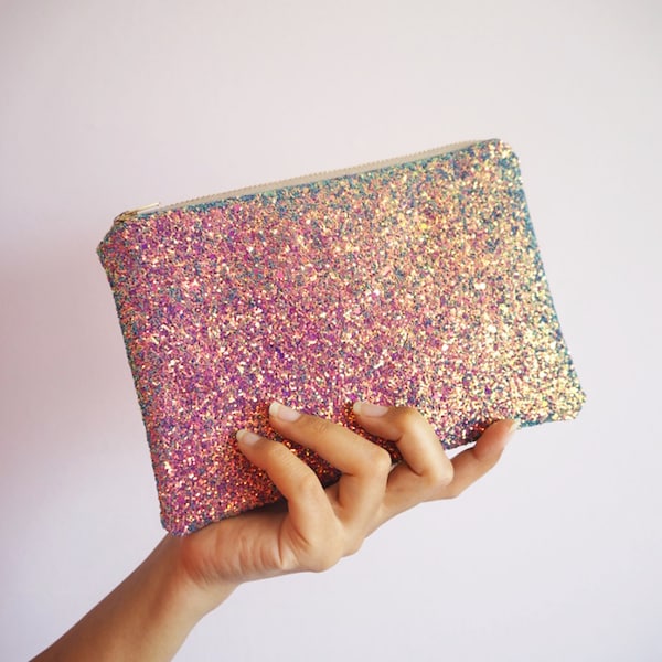 Glitter Makeup Bag, Sparkly Cosmetic Bag, Glitter Pouch, Sparkly Zip Pouch, Glitter Clutch Bag,