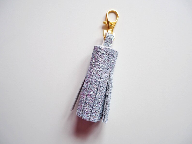 Grey Glitter Tassel Keychain Sparkly Grey Tassel Keyring Etsy