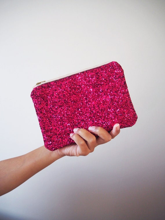 Fuchsia Glitter Makeup Bag Sparkly Fuchsia Bag Pink Glitter 