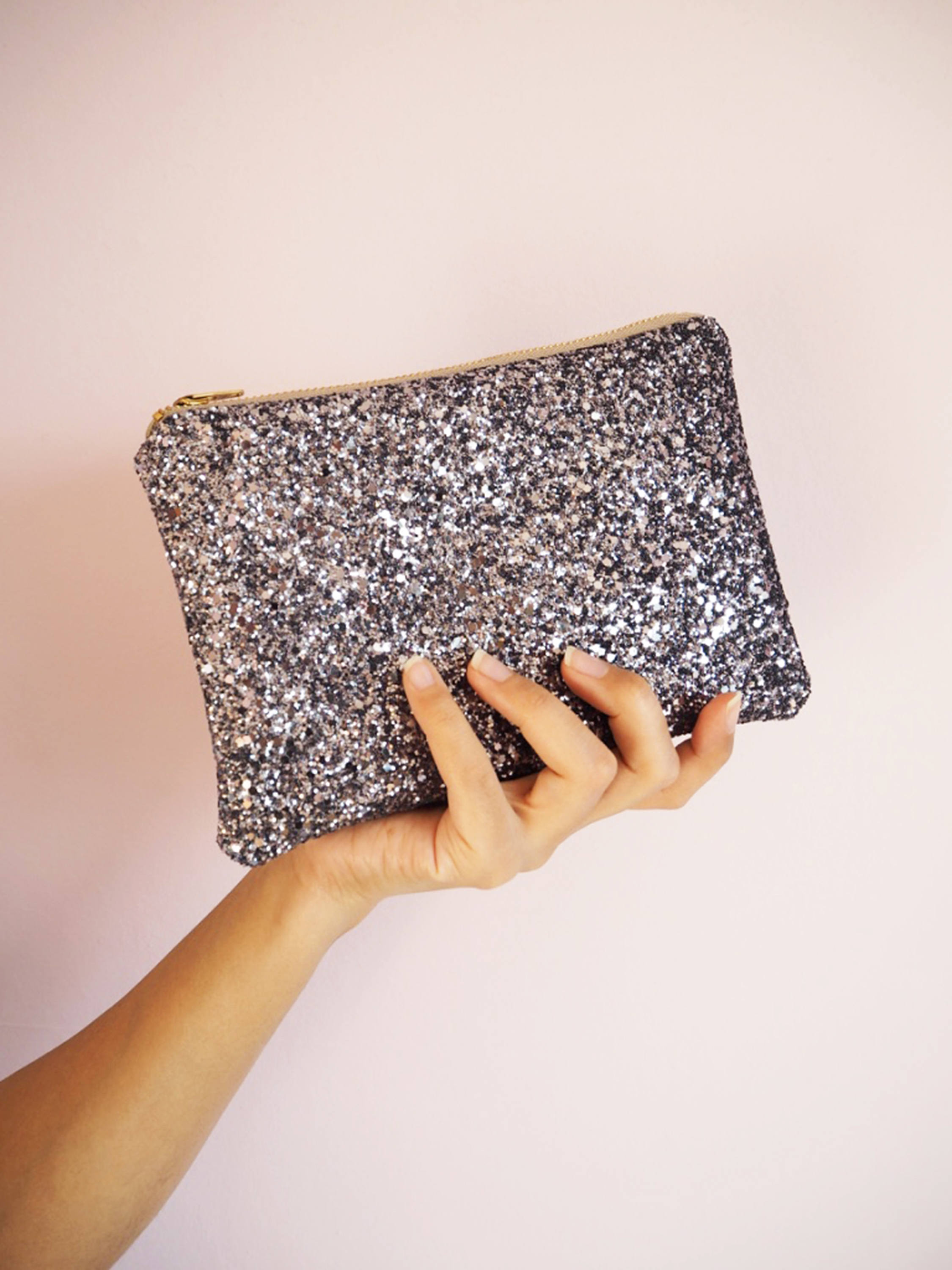 Steel Silver Glitter Makeup Bag Sparkly Silver Cosmetic Bag Etsy