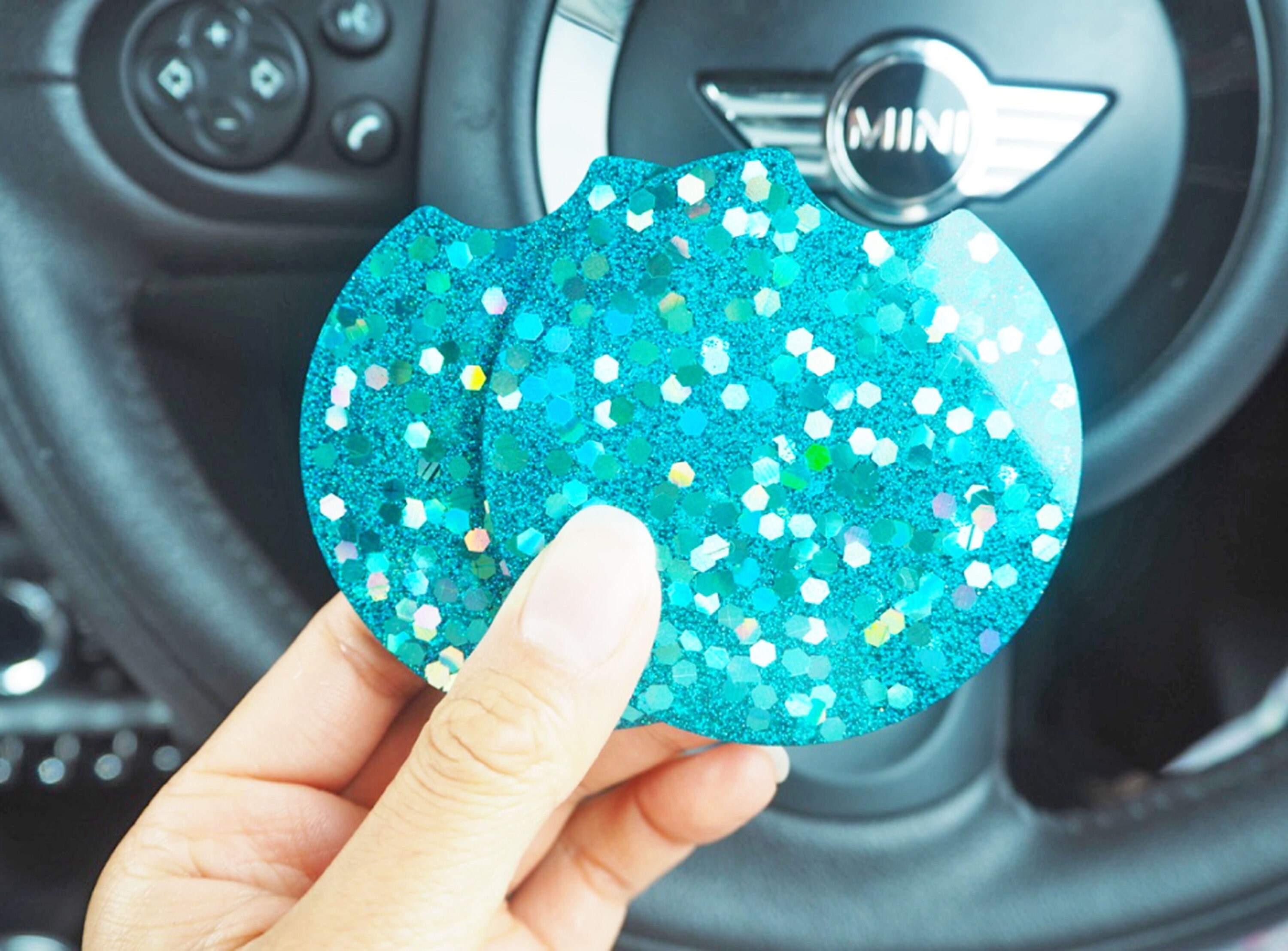 Rainbow Chunky Glitter Car Coasters, 6.5cm, Colourful Turquoise Cup Holder  Inserts, Rainbow Glitter Car Coaster, Turquoise Car Accessories, 