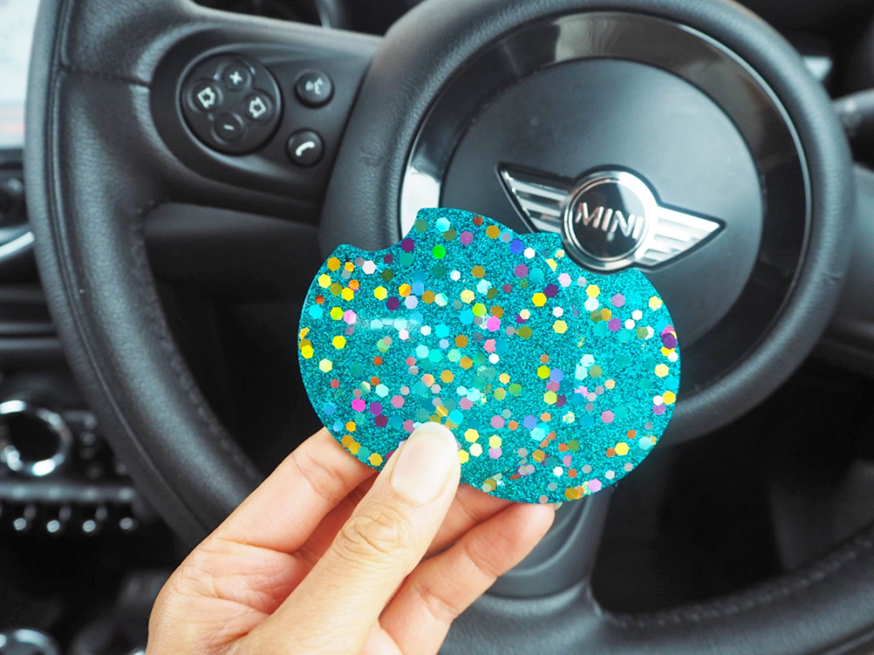 Rainbow Chunky Glitter Car Coasters, 6.5cm, Colourful Turquoise Cup Holder  Inserts, Rainbow Glitter Car Coaster, Turquoise Car Accessories, 