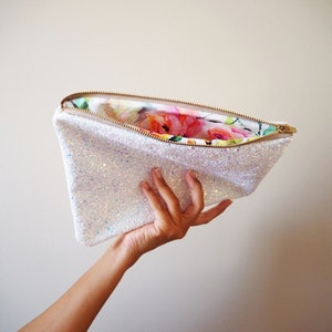 White Iridescent Glitter Clutch Bag, Wedding Clutch Bag, Iridescent Bridal Bag, White Clutch Bag, Sparkly Bridal Clutch Bag, image 4