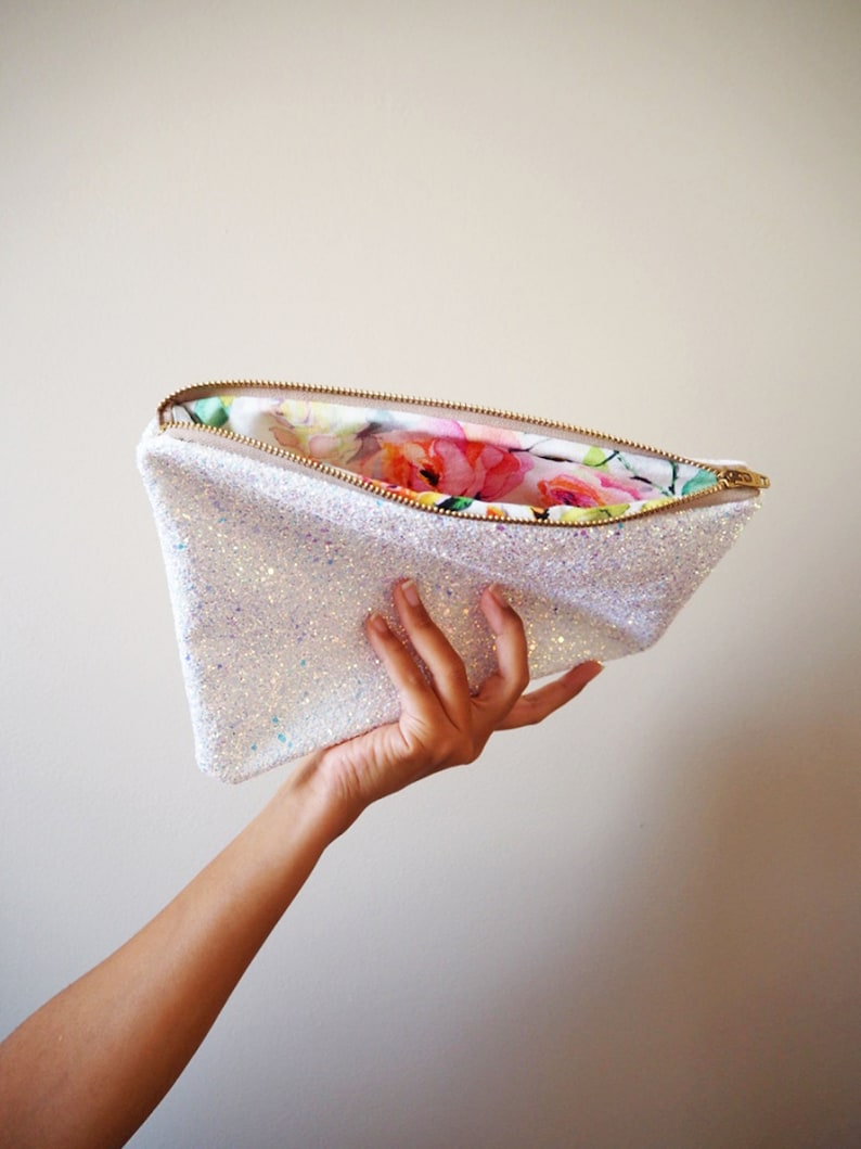 White Iridescent Glitter Clutch Bag, Wedding Clutch Bag, Iridescent Bridal Bag, White Clutch Bag, Sparkly Bridal Clutch Bag, image 4