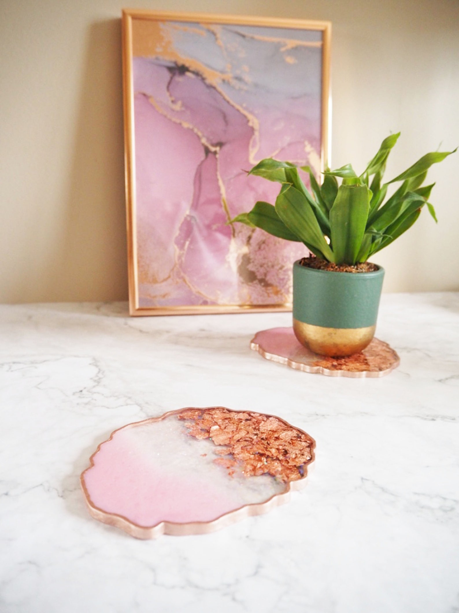 Rose Gold Coaster Set Sparkly Iridescent Coasters Blush Pink Etsy