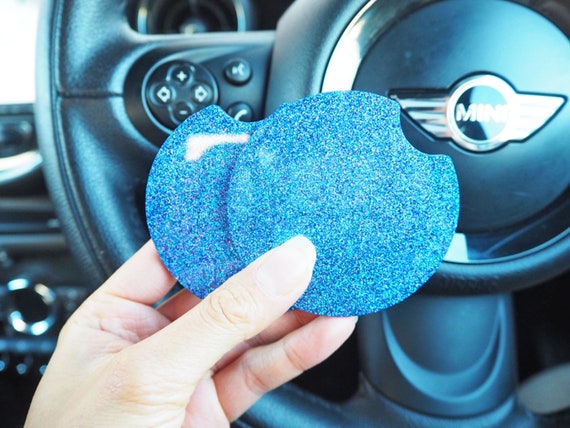 Persian Blue Glitter Car Coasters, 7.3cm, Blue Rainbow Cup Holder Inserts, Blue  Car Accessories, Sparkly Persian Blue Car Coaster Set, 