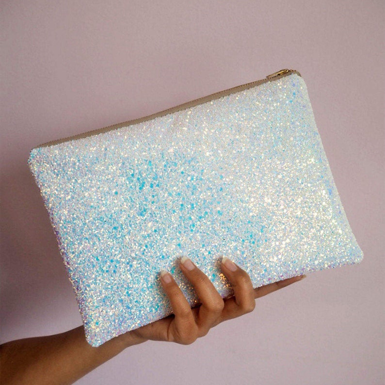 White Iridescent Glitter Clutch Bag, Wedding Clutch Bag, Iridescent Bridal Bag, White Clutch Bag, Sparkly Bridal Clutch Bag, image 1