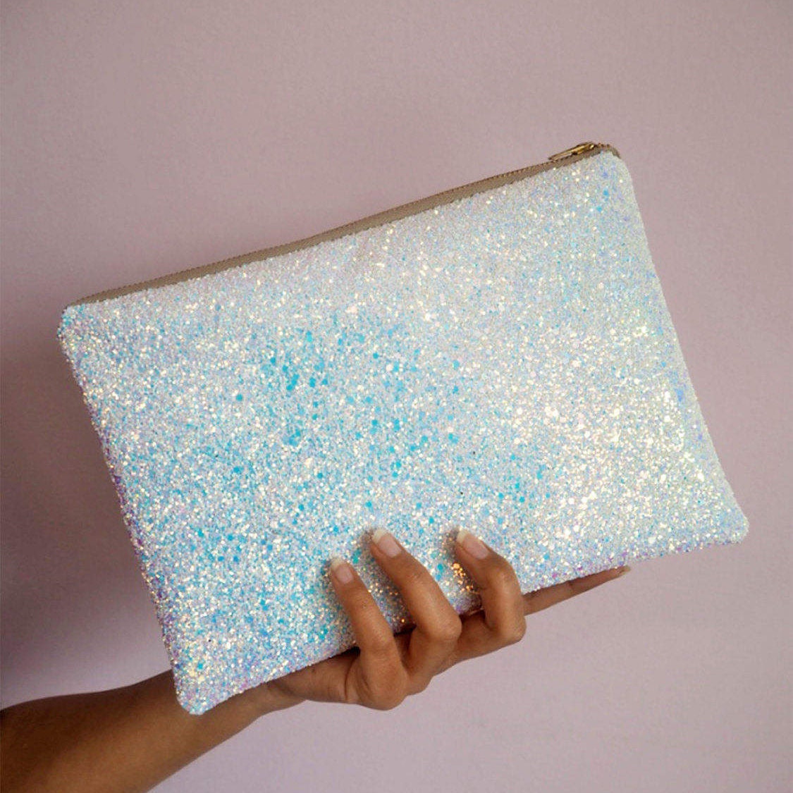 White Iridescent Glitter Clutch Bag Wedding Clutch Bag White | Etsy
