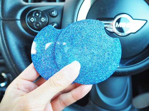 Sous-verres de voiture à paillettes bleu persan, 7,3 cm, inserts de porte- gobelets arc-en-ciel bleus, accessoires de voiture bleus, ensemble de  montagnes russes de voiture bleu persan, -  France