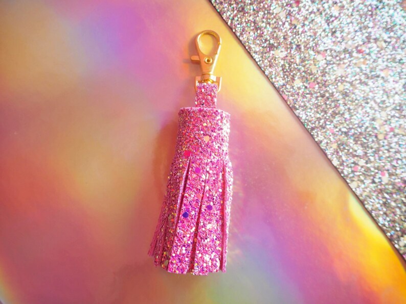 Pink & Rose Gold Glitter Tassel Keychain Pink Glitter Etsy