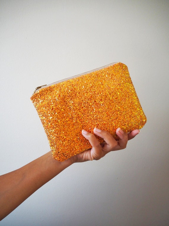 Burnt Orange Glitter Makeup Bag Sparkly Makeup Bag Orange Makeup