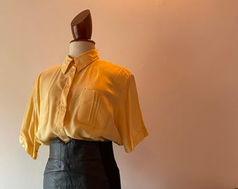 Vintage vegan silk oversized blouse. 80's cupro shirt.