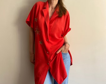 M-L. Vintage batwing sleeve oversized blouse, shirtdress.