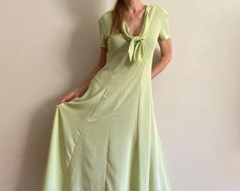 Vintage cocktail dress, long elegant dress, pistachio dress.