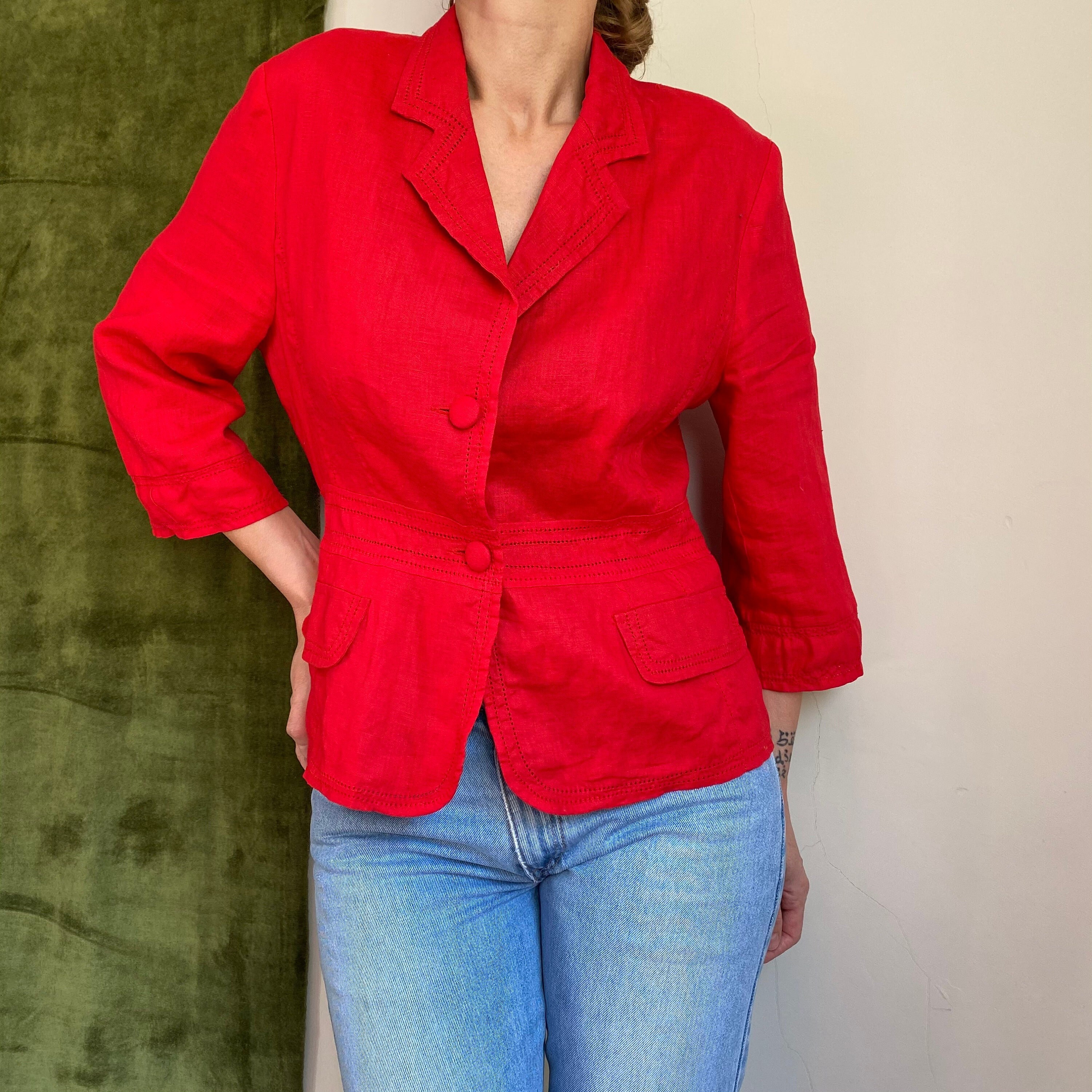 Red Linen Blazer - Etsy