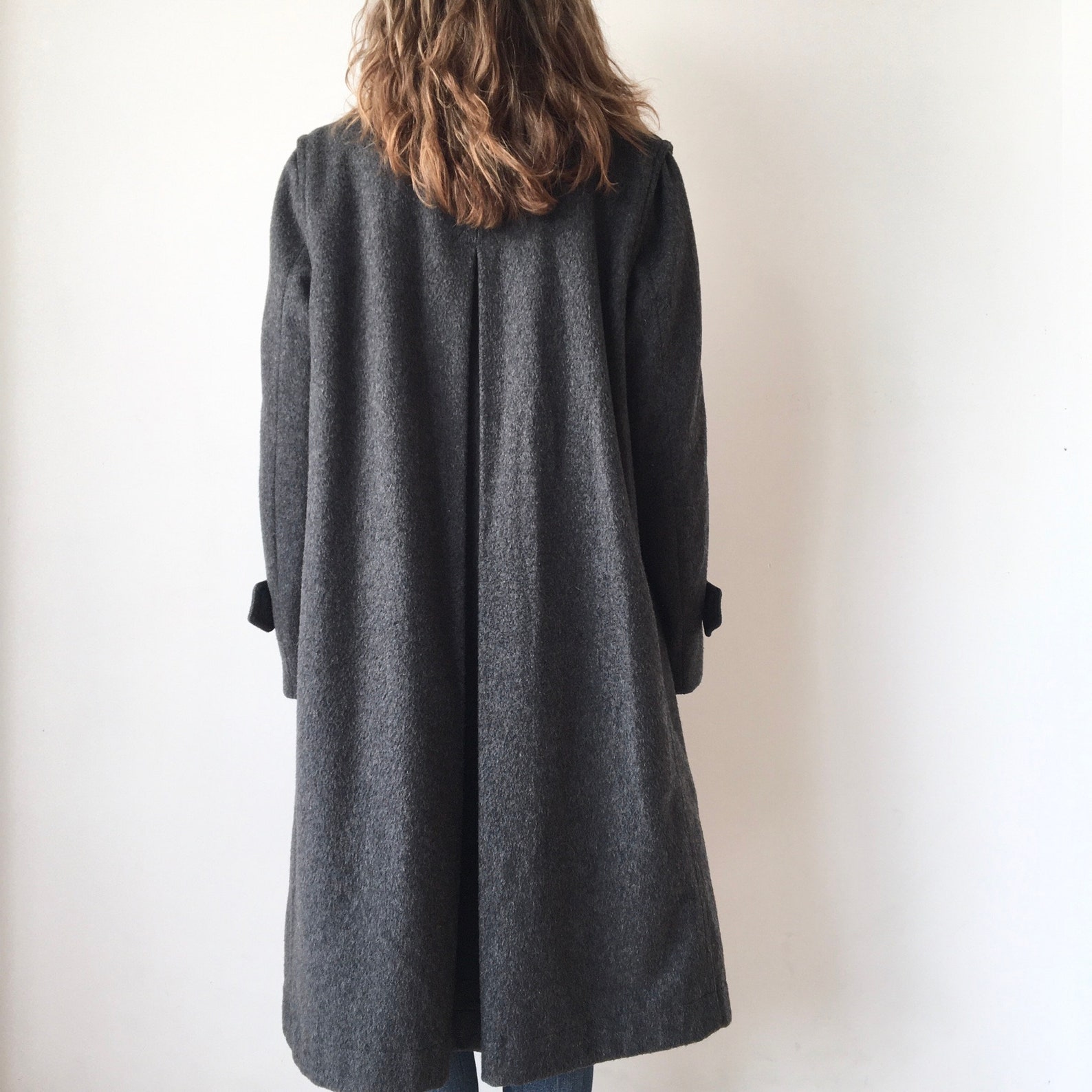 Vintage 100% wool duster shoulder long grey coat for women | Etsy