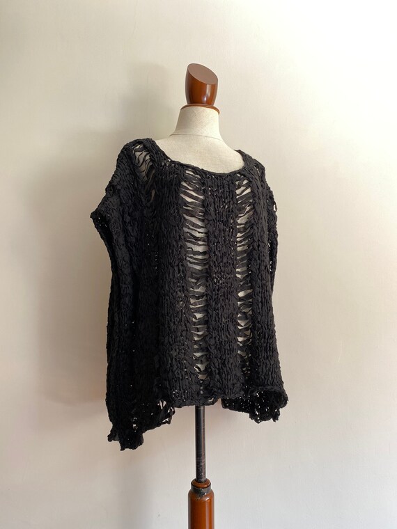 Vintage merino wool crochet black sweater, vest. - image 7