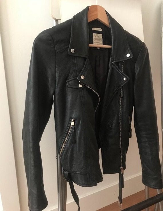 Women Vintage Leather Black Jacket. Ramones Classi