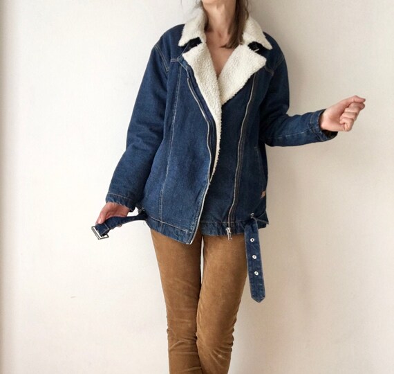 Sherpa denim jacket, vintage sherpa Winter jacket,