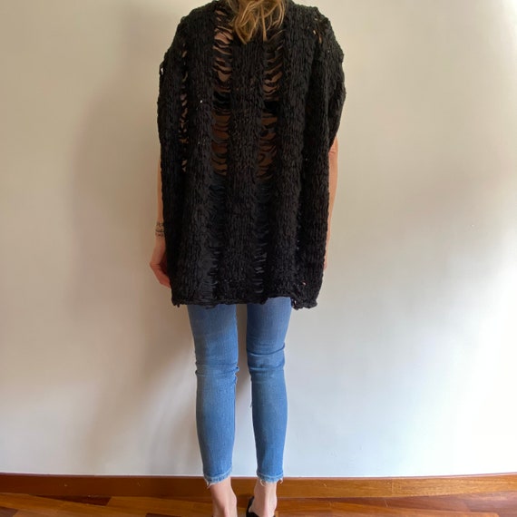 Vintage merino wool crochet black sweater, vest. - image 3