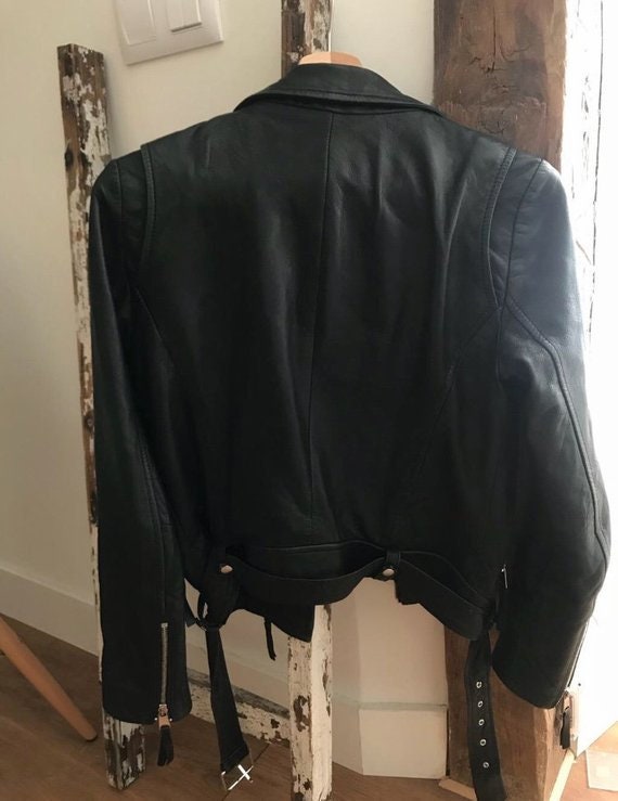 Women Vintage Leather Black Jacket. Ramones Classic Punk Rock Leather Jacket. Motorcycle Women Jacket. M Size Genuine Leather Jacket.