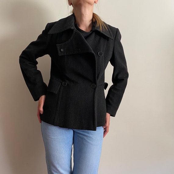 Abrigo negro 100% lana abrigo Angel Schlesser de - Etsy España