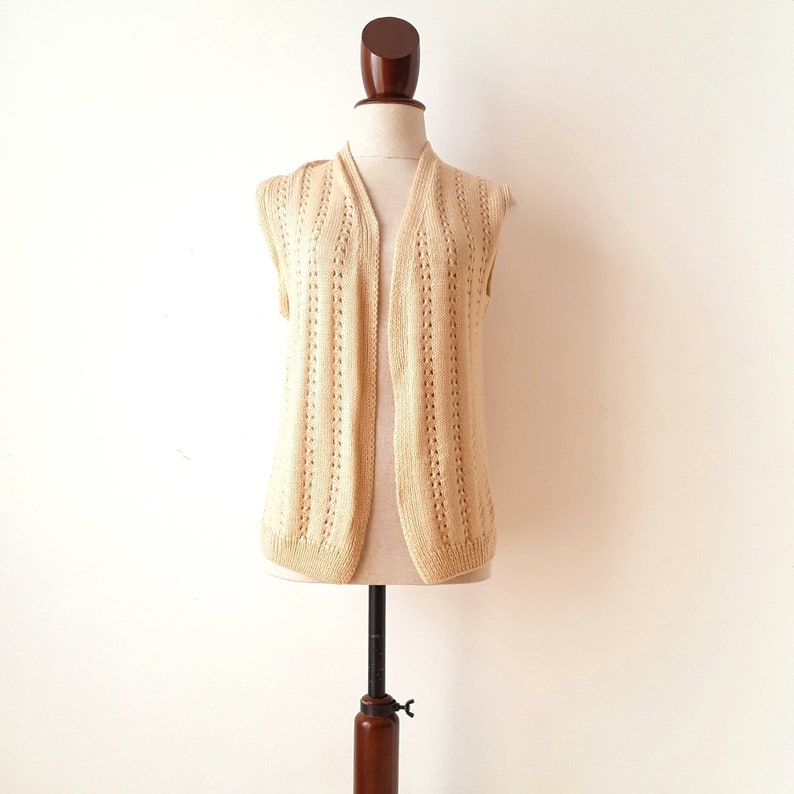 S-M. Vintage acrylic waistcoat for women, sleeveless buttonless vest, knit from 90's. image 9