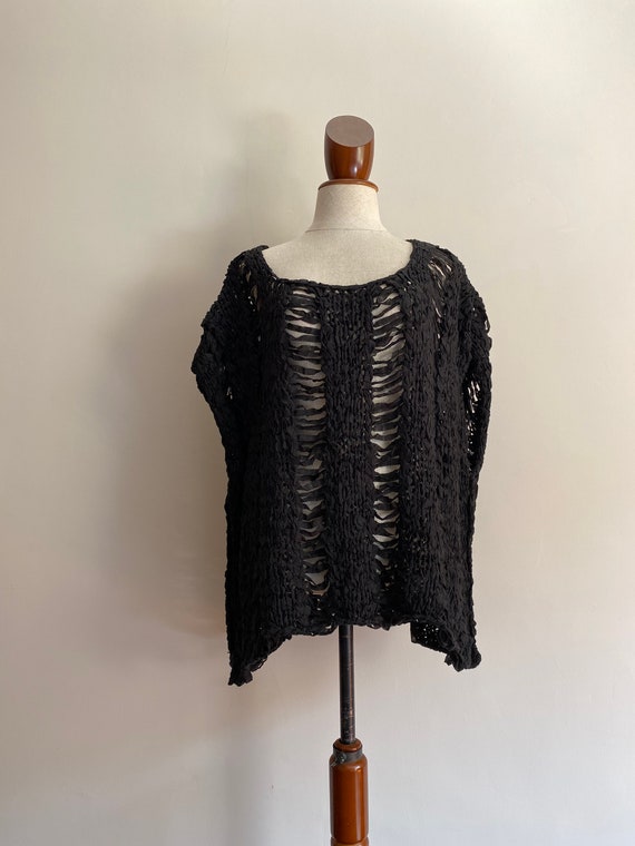 Vintage merino wool crochet black sweater, vest. - image 8