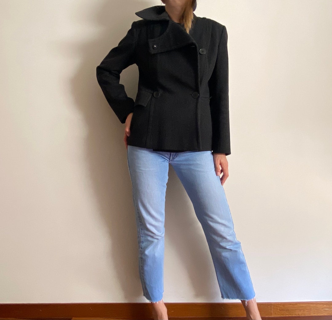 Abrigo negro 100% lana abrigo Angel Schlesser de - Etsy España