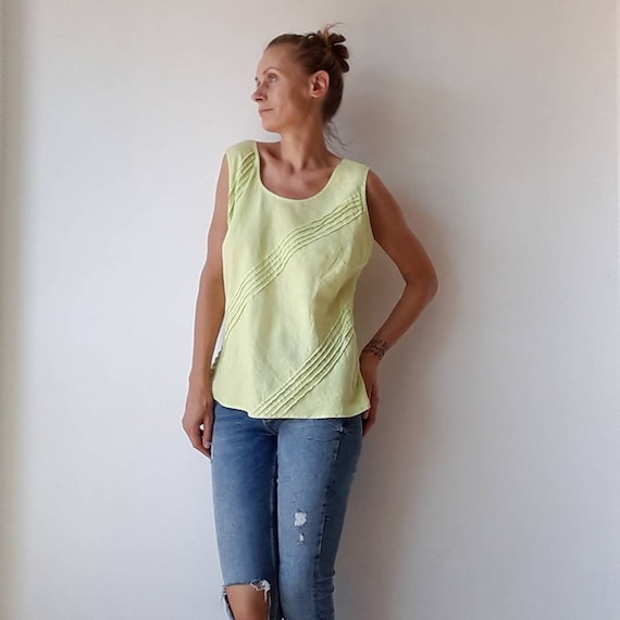 Women's blouse, Summer linen top, ladies sleeveles
