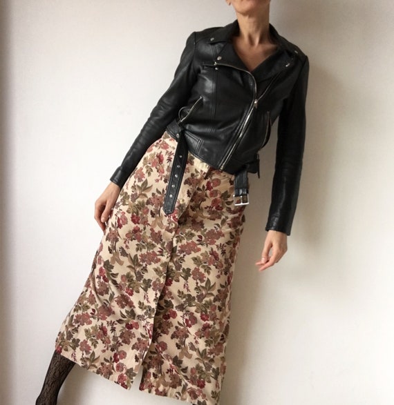 Vintage corduroy skirt, long floral print skirt, w