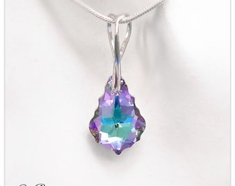 Silver pendant Swarovski Baroque necklace Vitrail Light pendant Violet necklace Multicolor pendant Bridal necklace purple pendant gift