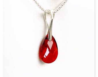Silver pendant Swarovski Pear-shaped Red Magma necklace Sterlingsilver pendant Red necklace Pear pendant Drop necklace multicolor pendant