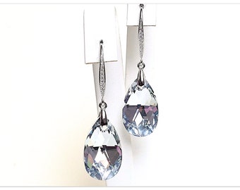 Boucles d'oreilles en argent CZ Boucles d'oreilles pendantes poire Swarovski Boucles d'oreilles comète Argent légères Boucles d'oreilles pendantes en argent sterling Boucles d'oreilles en zirconium Bijoux de mariée Cadeau