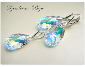 Silver Jewelry Swarovski Pear Aurore Boreale jewellery drop jewelry multicolor jewellery Crystal jewelry rainbow jewellery bridal jewelry
