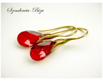 Gold-plated earrings Swarovski Pear Red Magma jewelry Red earrings Drop jewelry Gold earrings  bridal jewelry bridesmaids gift for her,