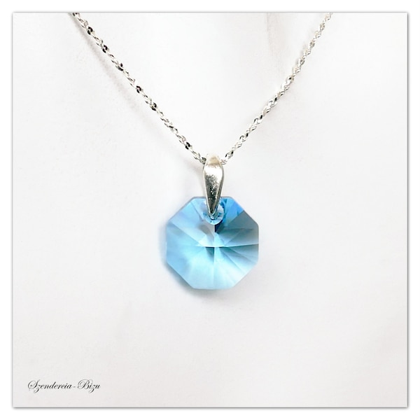 Colgante octágono de plata 925 octágono aquamarine collar azul octágono bisutería nuágona azul claro colgante geométrico mujeres regalo