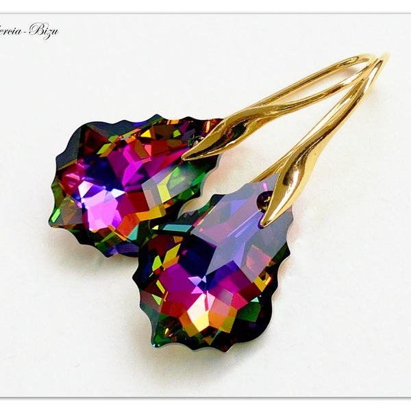 Gold-plated earrings Swarovski Baroque jewelry Vitrail Medium earrings Gold jewelry Bridal earrings multicolor jewelry bridesmaid gift