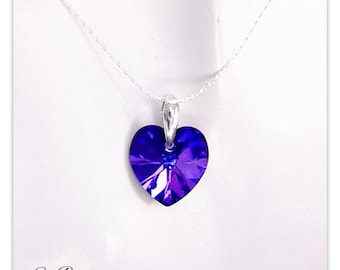 Silver pendant Swarovski Heart Heliotrope necklace Sterling silver jewelry Multicolor pendant Violet necklace dark blue jewelry gift for her