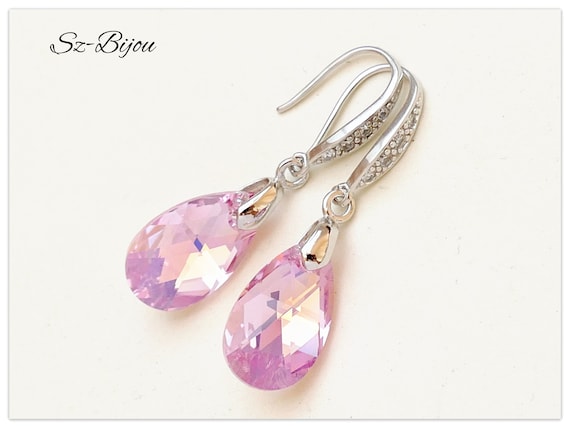 Orecchini pendenti in cristallo rosa chiaro: argento 925
