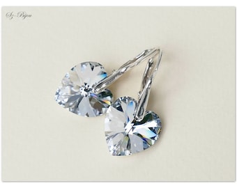 Silver Swarovski Heart Comet Argent Light jewelry 925 sterling silver earrings zirconium jewelry Crystal earrings Bridal gray earrings